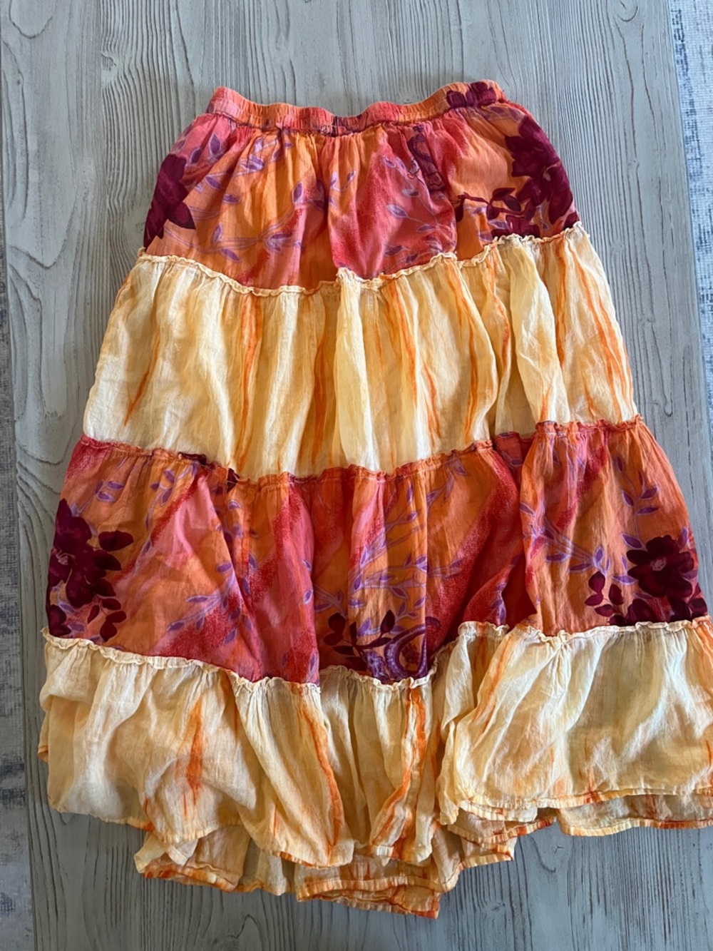 Uniti casuals skirt cotton hippe boho Tiered Floral Maxi Skirt Orange sz Med